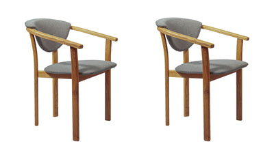 Conjunto NordicStory de 2 cadeiras de carvalho maciço com encosto estofado de cor cinzenta