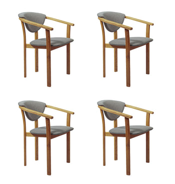 Pacote NordicStory de 4 cadeiras de jantar Alexis, Estrutura em carvalho maciço, Estofos Nórdicos Cinzentos