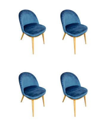 NordicStory Pack de 4 Cadeiras de Jantar Claras, Estrutura em Carvalho Maciço, Estofos em Monako Blue