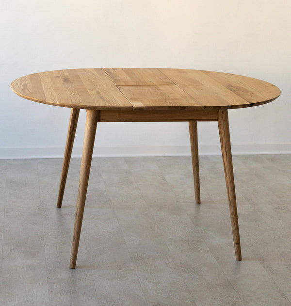 NordicStory Mesa de jantar extensível redonda em carvalho maciço Escandi 3 100-130 x 100 x 75 cm.  Meios 1 de 20