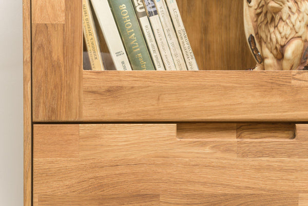 NordicStory Nordic Oak Solid Wood Glass Armário de exposição Nordic Retro 