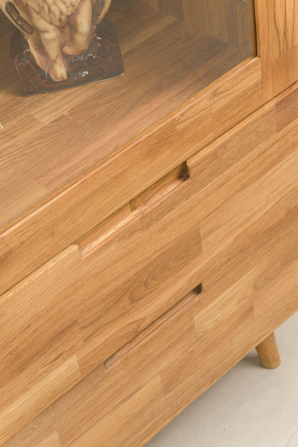 NordicStory Nordic Oak Solid Wood Glass Armário de exposição Nordic Retro 