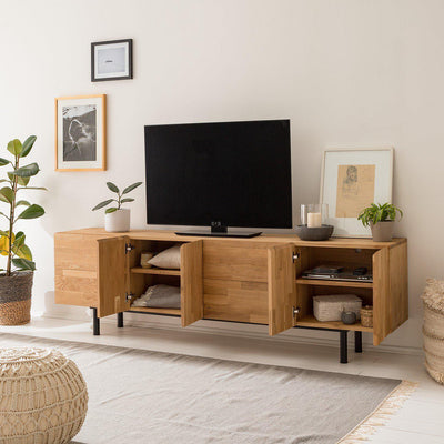 NordicStory TV stand madeira maciça de carvalho desenho industrial escandinavo 